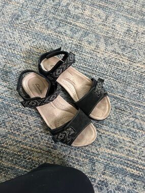 Clarks Black and Beige Strappy Comfort Sandals